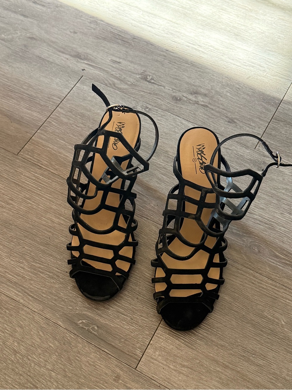 Black Cage Heel Sandals